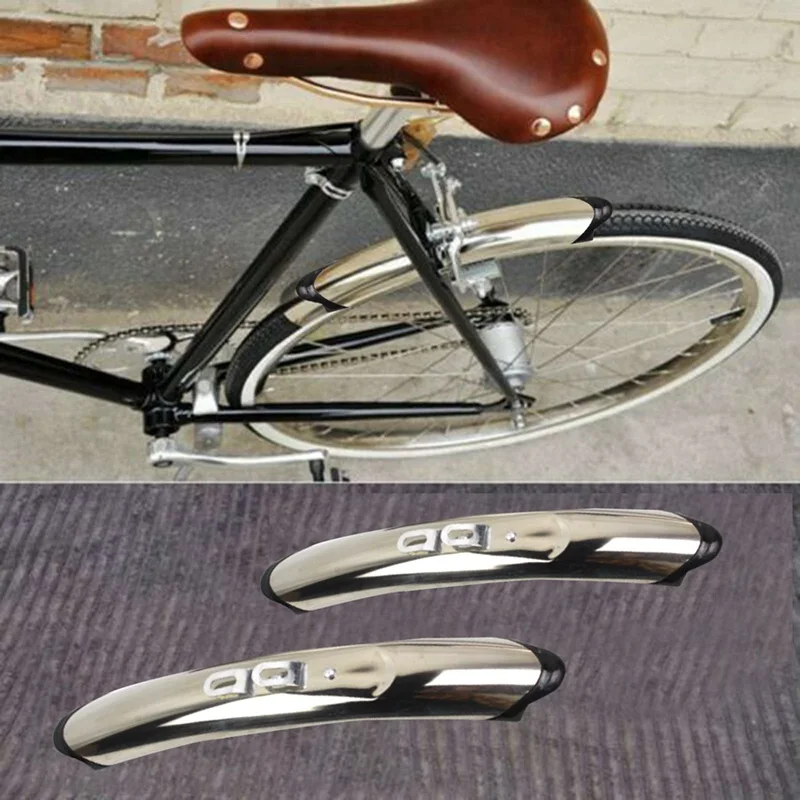 Pair Retro Style Mudguards 700C Road Bike Bicycle Fenders Silver Black UK 
