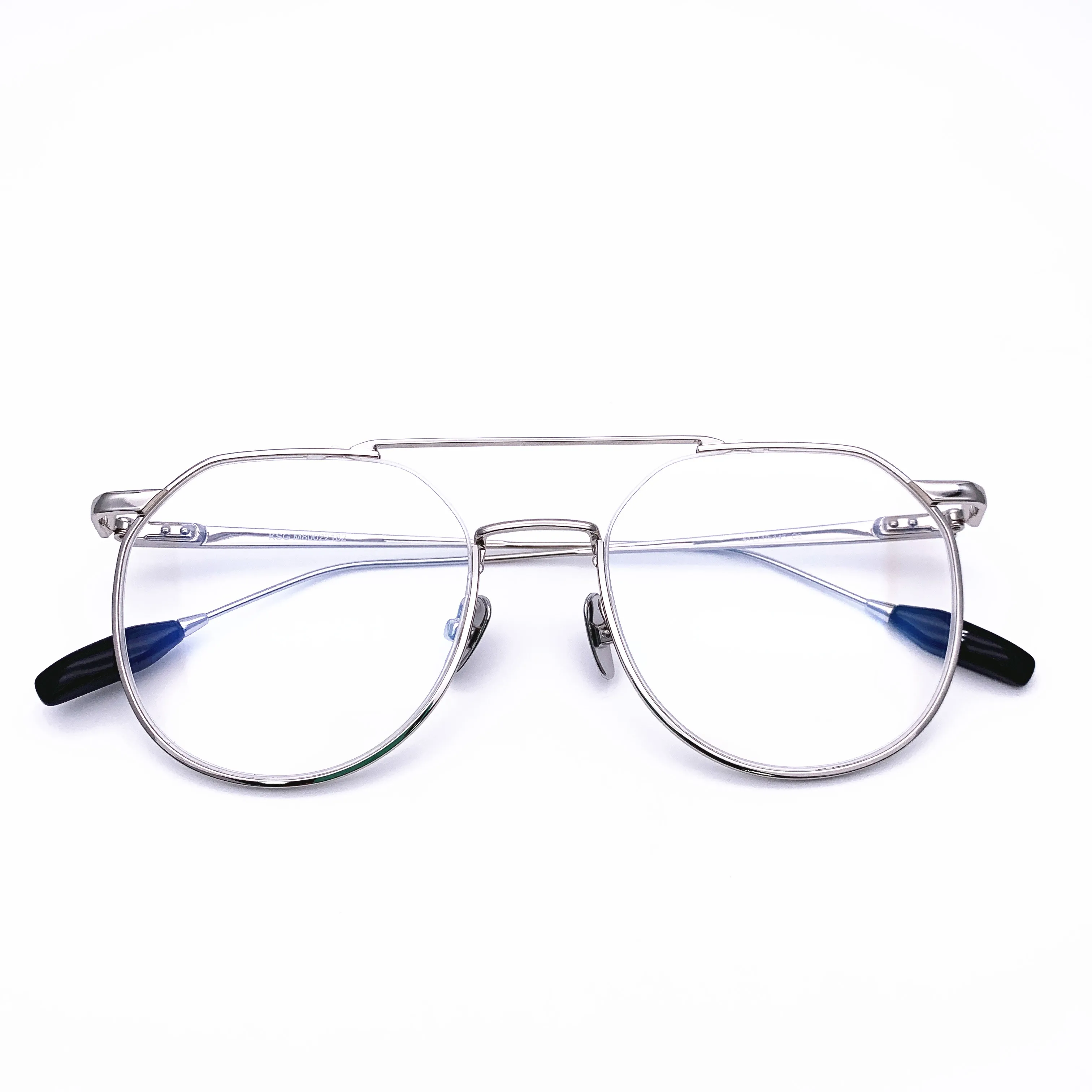 Belight оптические дизайнерские металлические большие размеры двойной луч неправильной оправы мужские очки по рецепту ретро оптические очки ST80080 - Цвет оправы: Серебристый