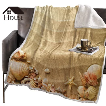 

BIGHOUSES Throw Blanket Beach Shell Starfish Fleece Blankets Personalized Blankets Bedclothes
