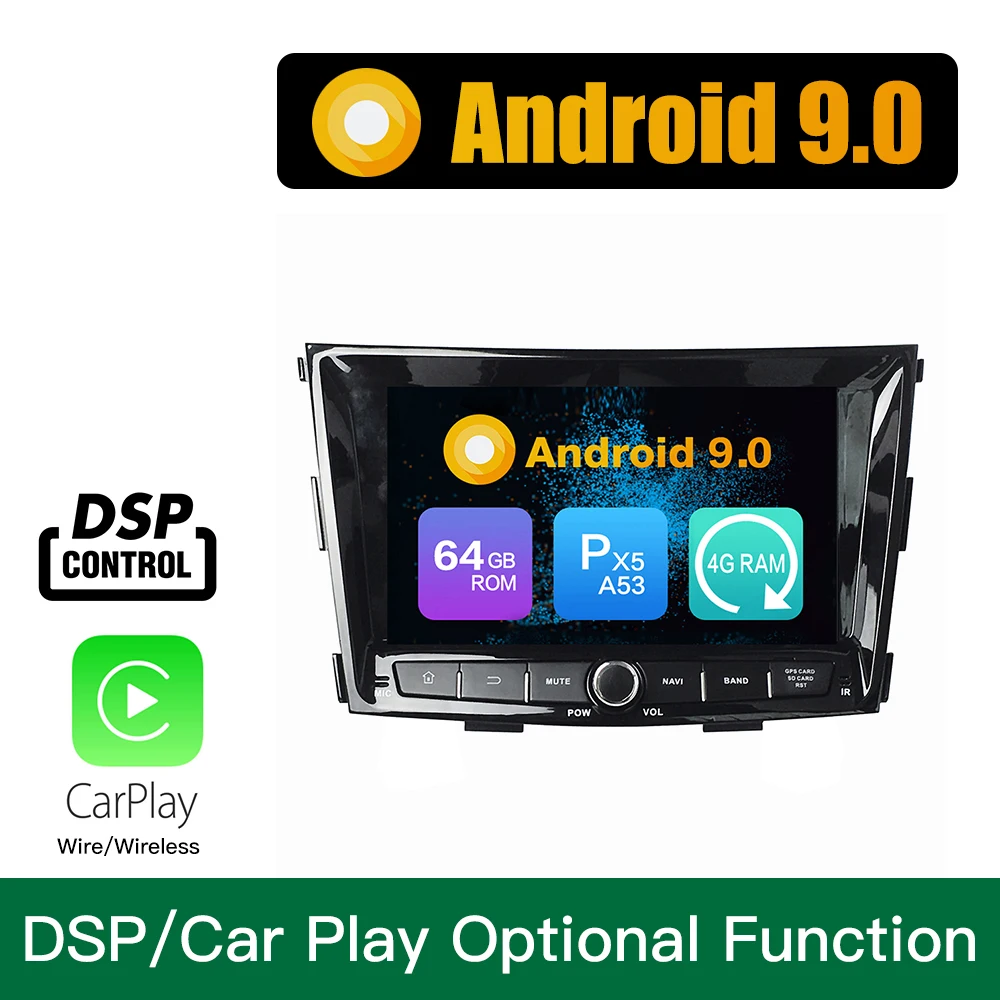 Android 9,0, четыре ядра, 4 Гб ОЗУ, 64 Гб ПЗУ, автомобильный DVD, gps навигация, мультимедийный плеер, стерео, для SsangYong Tivolan