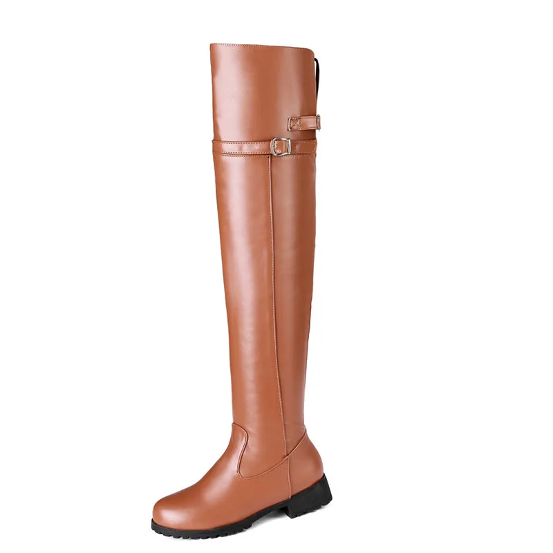 MEMUNIA/ г., большие размеры 48, женские облегающие высокие сапоги осенние сапоги с круглым носком, на молнии, с пряжкой женская обувь на платформе с квадратным каблуком - Цвет: brown