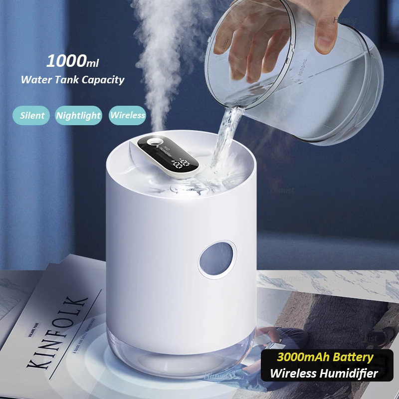 Billig Hause Luft Luftbefeuchter 1L 3000mAh Tragbare Wireless USB Aroma Wasser Nebel Diffusor Batterie Lebensdauer Zeigen Aromatherapie Humidificador
