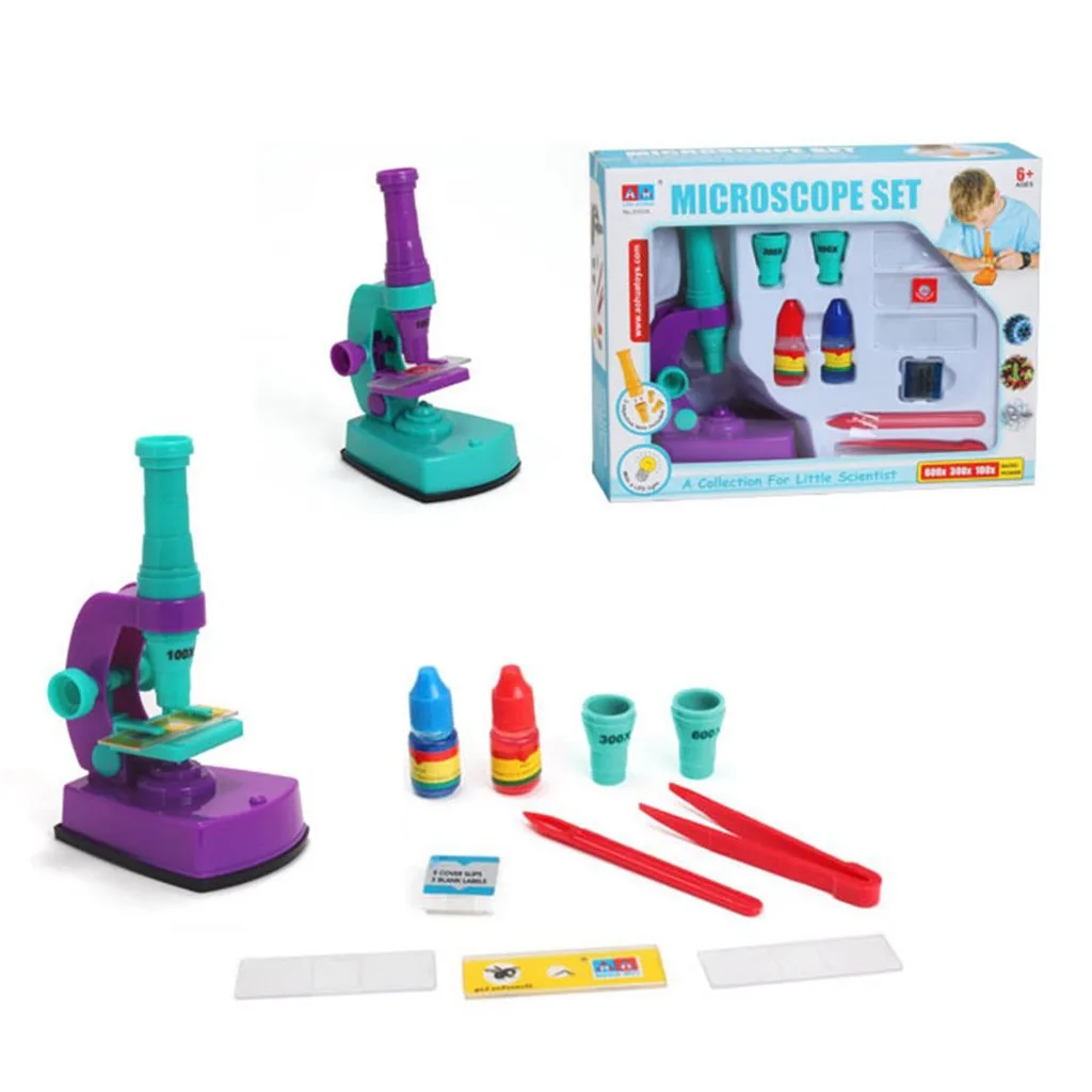 Child'smicroscope 600x с научными комплектами-для начинающих микроскопы для детей Лупа детский биологический инструмент подарки на день рождения