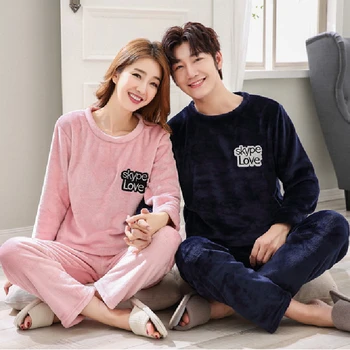

Unisex adult couple pajamas men winter velvet sleepwear 2 pieces warm flannel pajamas set animal cartoon cute home clothes