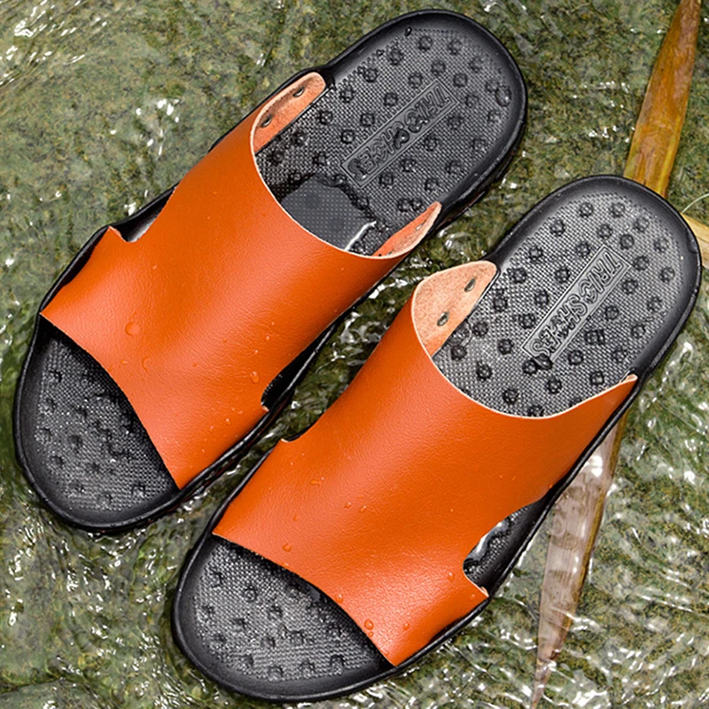Мужские модные повседневные сандалии для отдыха; большие размеры; тапочки сандалии обувь для дома и ванной; пляжные вьетнамки - Цвет: Glossy orange