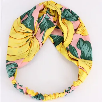 

2019 Best Sale Banana Printing Women Girls Summer Hair Bands Print Headbands Retro Cross HeadBands Hair Accessories Headwrap