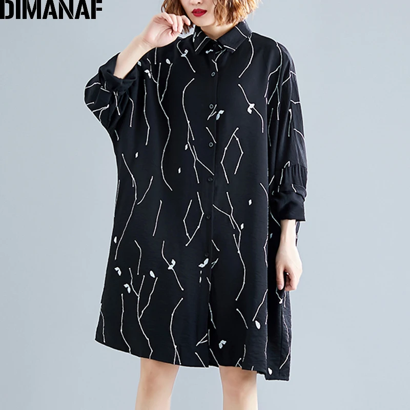DIMANAF Плюс Размер Женская блузка модная новинка осень Большие размеры женские топы рубашки длинный рукав принт свободная повседневная одежда