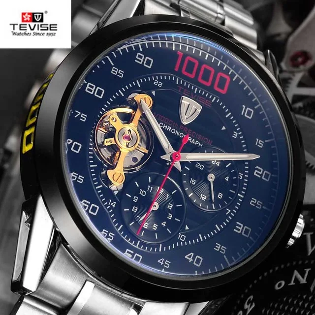 TEVISE, мужские механические часы, новинка, топ, люксовый бренд, Tourbillon, автоматические часы, водонепроницаемые, Скелетон, наручные часы, Relogio Masculino - Цвет: red