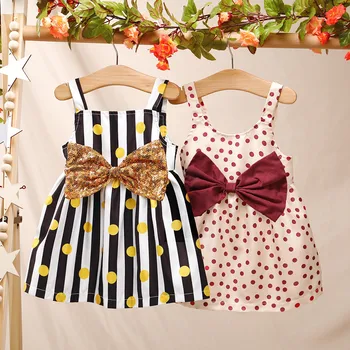

newborn baby girl clothes Summer Toddler Baby Girls Sleeveless Striped Dot Print Princess Dress clothes for girl 18 months 2020