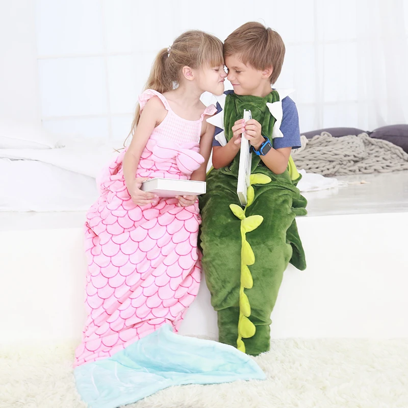 

Multi Use Blanket Kids Mermaid Tail Anti-kick Flannel Children Crocodile Sleeping Bag Shark Air Conditioning Blanket Best Gifts