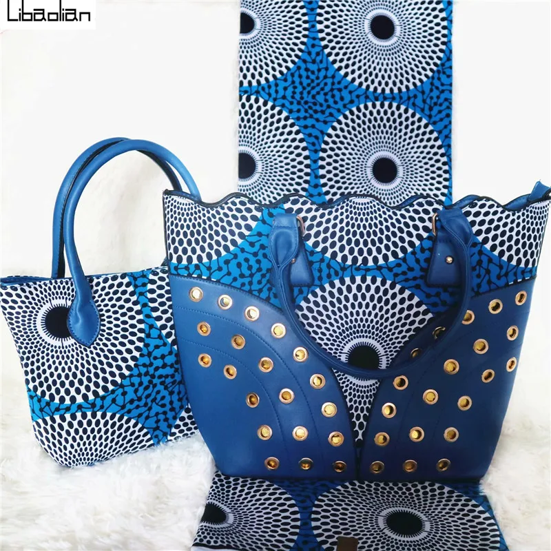 

3pcs/sets popular circle ankara wax fabric prints with matching Latest Design Purses and fashion handbags for party G98-28