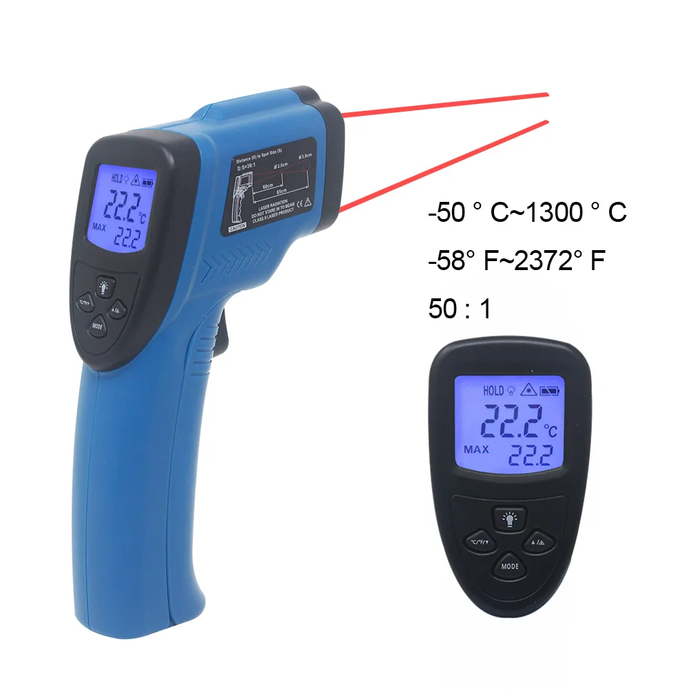 Цифровой инфракрасный термометр Бесконтактный ИК лазерный измеритель температуры пирометр C/F одиночный/двойной лазерный термометр - Цвет: 1300C