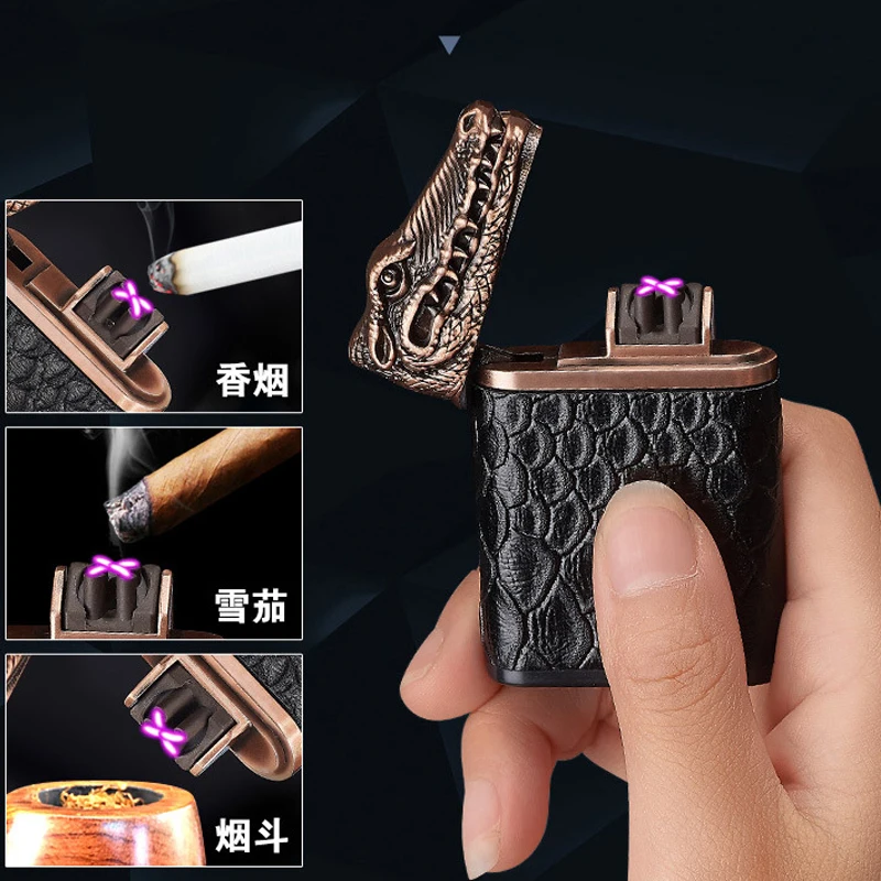 

Metal Rechargeable Dual Arc USB Electronic Lighters Flameless Windproof Cigar Cigarette Plasma Electric Lighter for Men