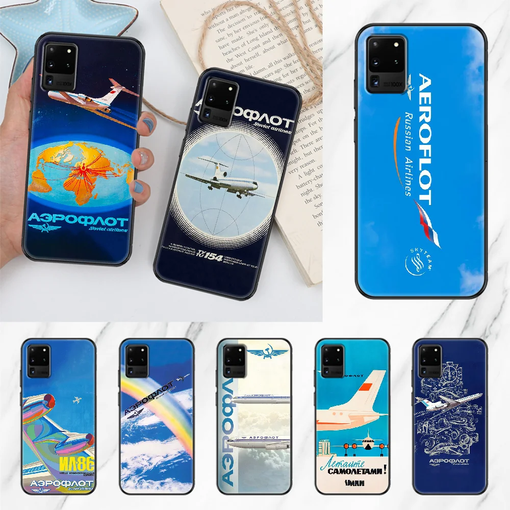 Авиационный чехол Aeroflot для телефона Samsung Galaxy Note 4 8 9 10 20 S8 S9 S10 S10E S20 Plus UITRA Ultra black trend