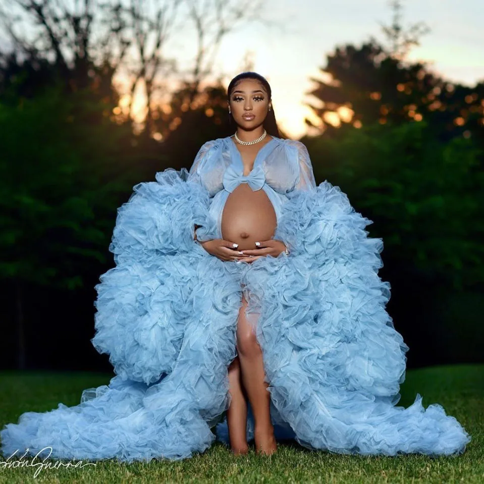 Puffy Ruffled Tulle Maternity Dress Robes Extra