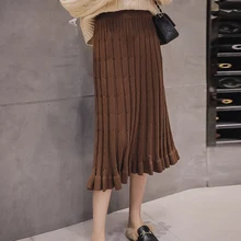 Корейский свитер'll lunga Женская юбка с оборками модная юпе longue Высокая талия трикотажная юбка-пачка осенне-зимние юбки с переплетением