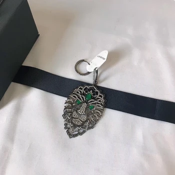 

S925 Asymmetric Black Dark Grey Fierce Lion Earring Green Eyes Zircon Stones Animal Fine Feroce Collection Women Jewelry