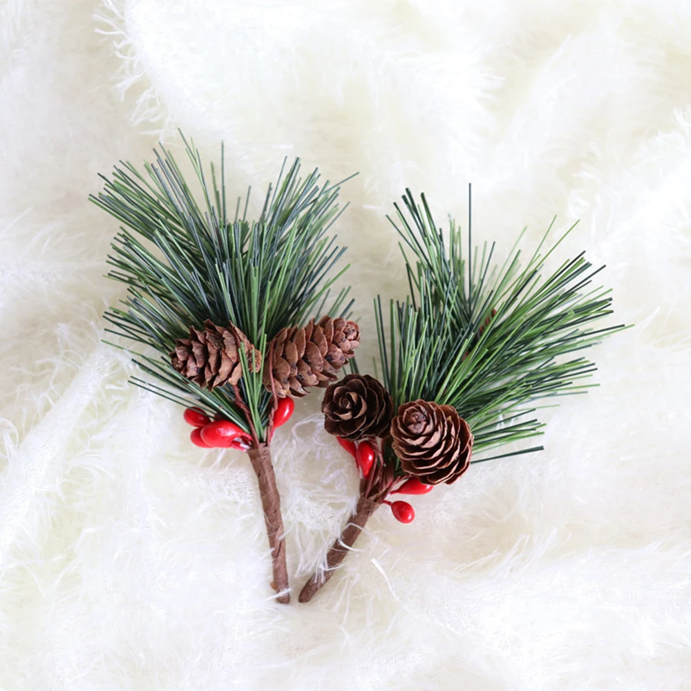 5Pcs Pine Needles Mini Christmas Tree Accessories Gift Box Decoration Artificial Flower Series Green Plant Desktop | Дом и сад