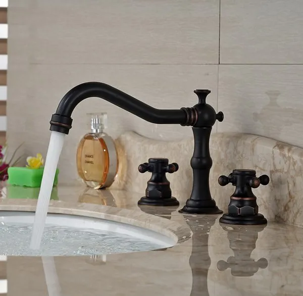 

Oil Rubbed Bronze Widespread Deck-Mounted Tub 3 Holes Dual Cross Handle Kitchen Bathroom Tub Sink Basin Faucet Mixer Tap mnf048
