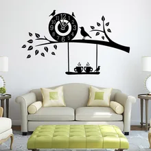 Импортные товары настенные наклейки персонализированные и креативные мультфильм настенные наклейки часы с птицами детская комната съемная клейкая бумага