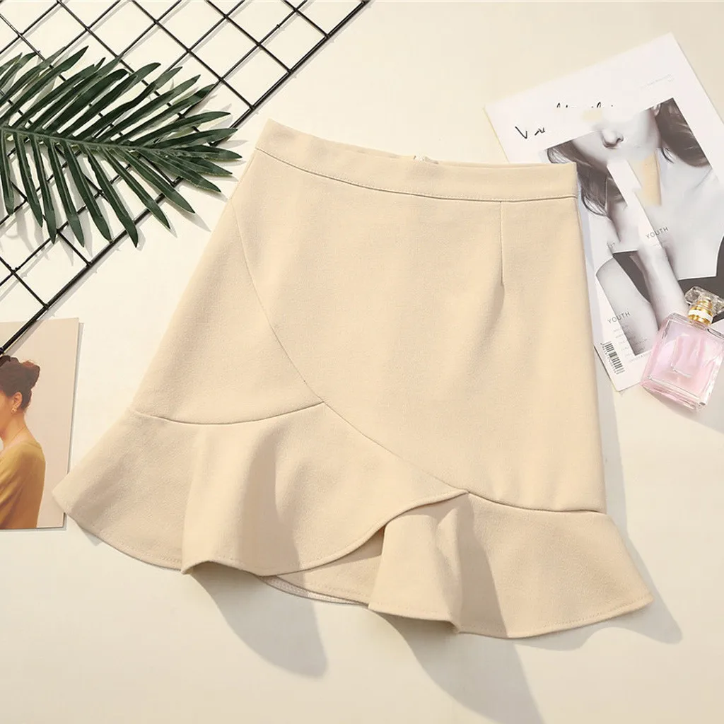 Модные женские повседневные однотонные Короткие мини-юбки с завышенной талией в стиле русалки kawaii, сексуальная юбка женская юбка s для женщин