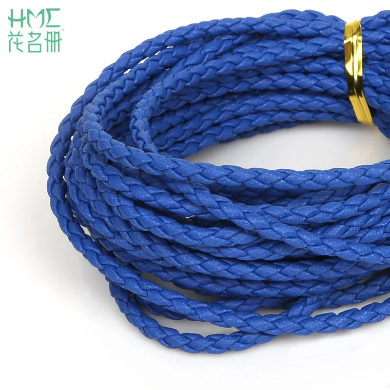Blue 5 м/лот, 3 мм, круглый плетеный шнур из искусственной кожи, шнурок, шнурок из искусственной кожи для самостоятельной сборки, модное ювелирное изделие, ожерелье, браслет, ремесло - Цвет: Blue