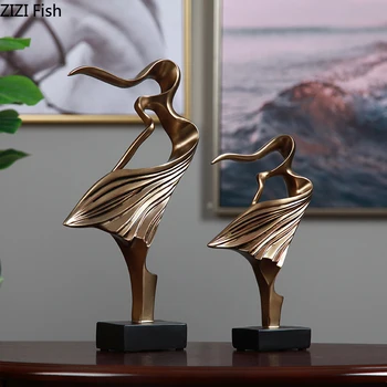 

Abstract Character Figurines Ornaments Resin Portrait Statue Desk Decor Gold Imitation Copper Ladies Statuette Home Decoration