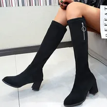 SAGACE; женские вечерние сапоги до колена из флока; Сезон Зима; пикантные сапоги на высоком каблуке-копытце на молнии; замшевые сапоги в европейском и американском стиле
