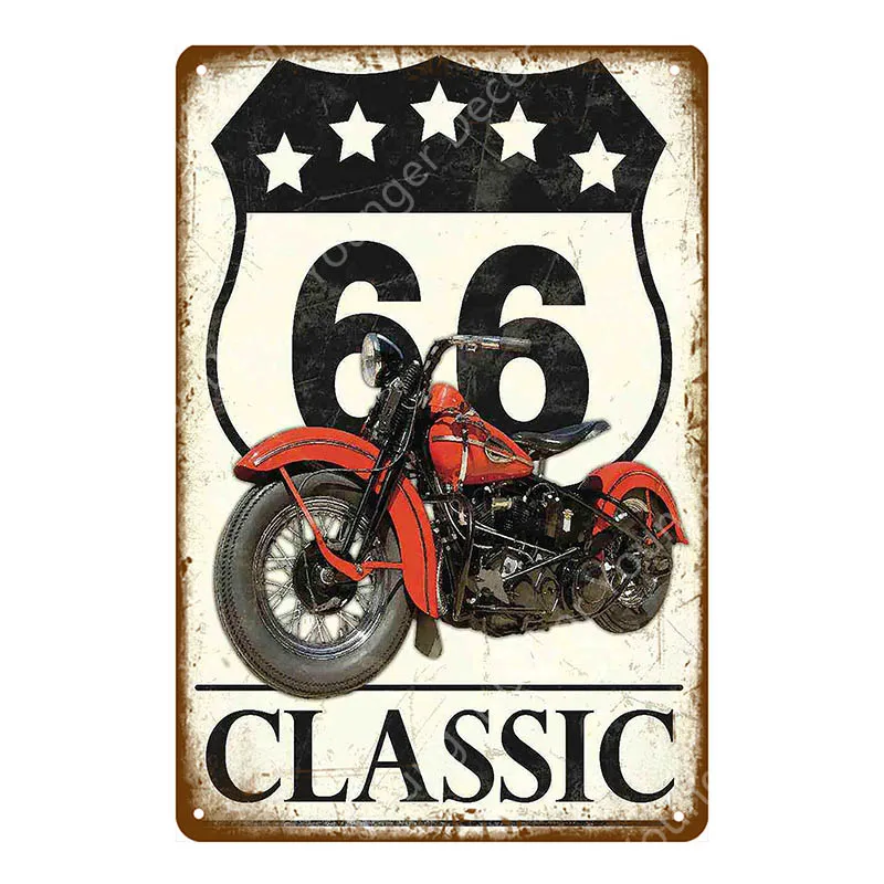 shovv Retro Motor Oil Motorcycle Car Painting Plate Route Route US 66 Motel Vintage Carteles de Chapa Gasolina Wall Art Metal Poster