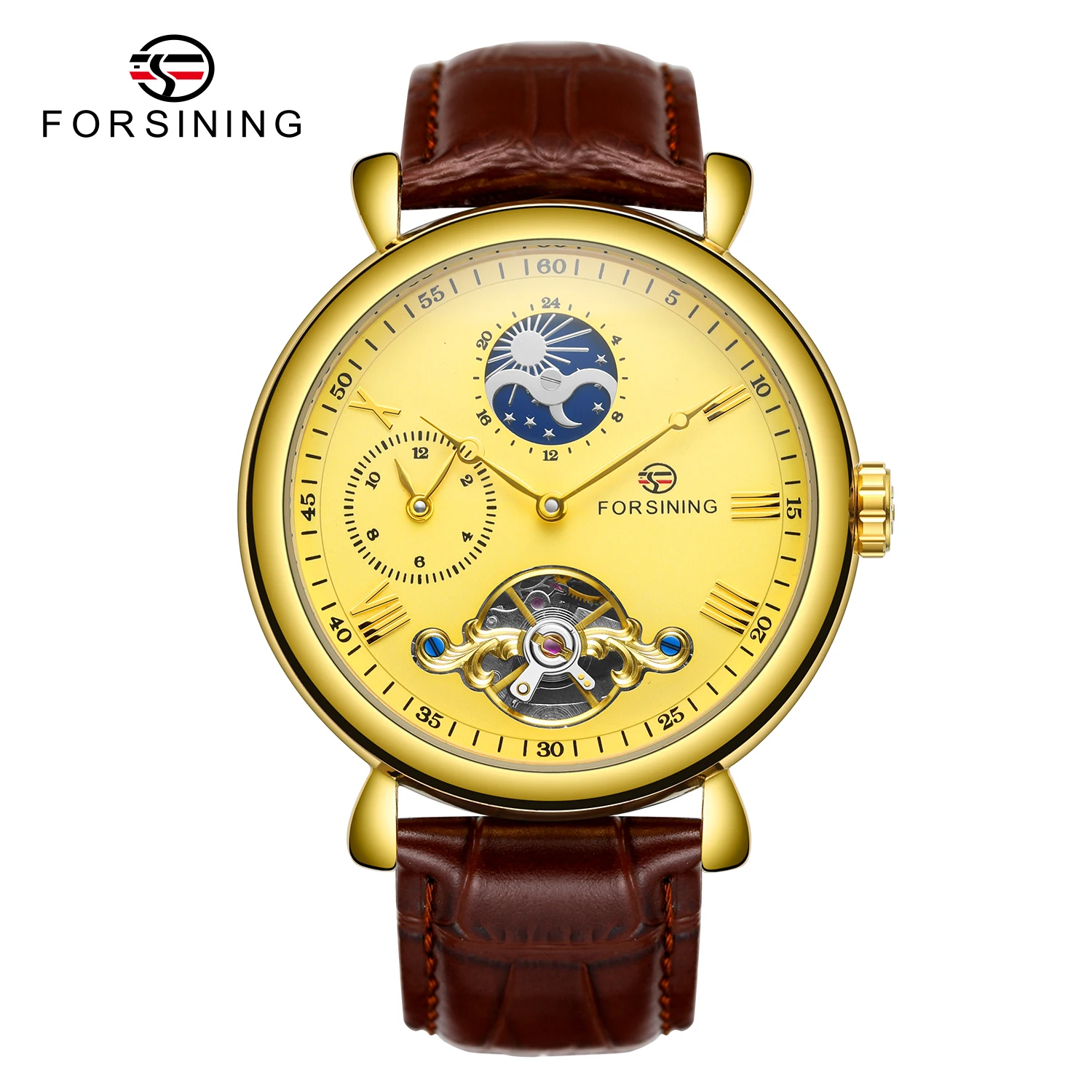 Forsining men leisure simple hollow tourbillon mechanical movement automatic mechanical watch wrist band watch