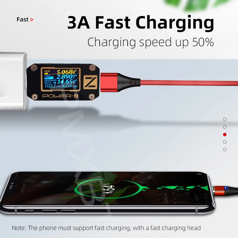 2 м Магнитный кабель Micro usb type C для iPhone кабель освещения 1 м 3A провод для быстрого заряда type-C Магнитный кабель для зарядки мобильного телефона