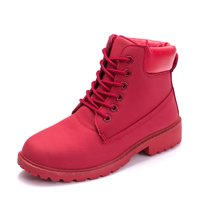 Модные кроссовки на плоской подошве; женские зимние ботинки; коллекция года; зимние ботинки; женская обувь; однотонные женские зимние ботильоны на шнуровке; повседневная женская обувь - Цвет: Red
