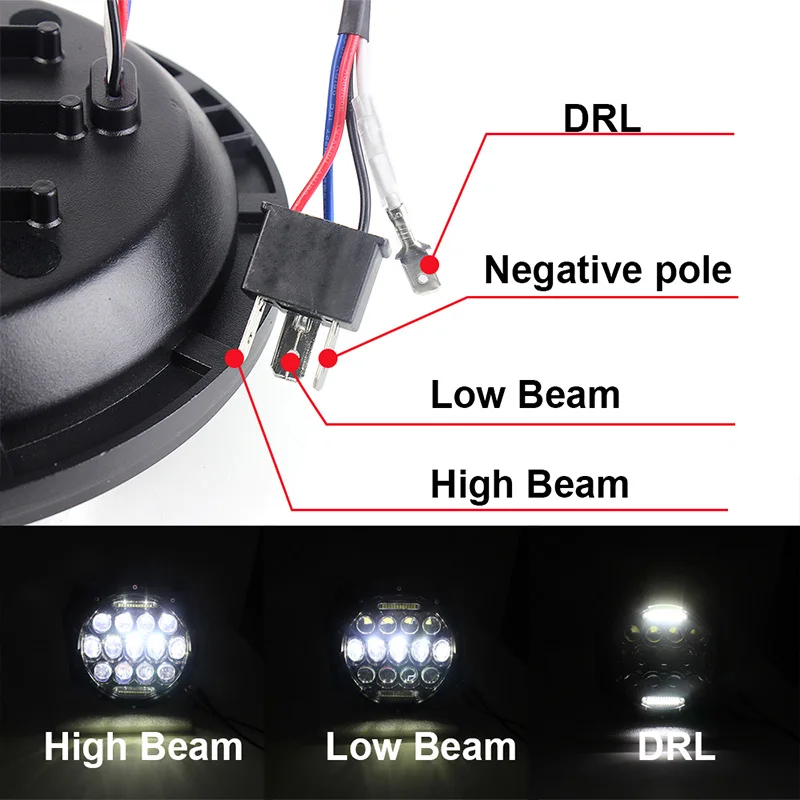  FADUIES Black 2pcs/set super bright 12v 75w H4 7 inch led headlight with white DRL lamp For AM Gene - 32748495238