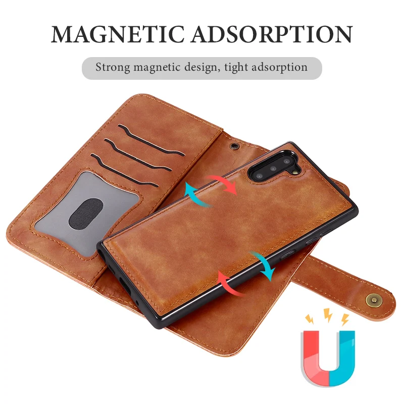 Luxury PU Leather Magnetic case For Samsung Galaxy Note 8 9 10 Pro 2 in 1 Card Slot Wallet Case For Samsung A520 Cases