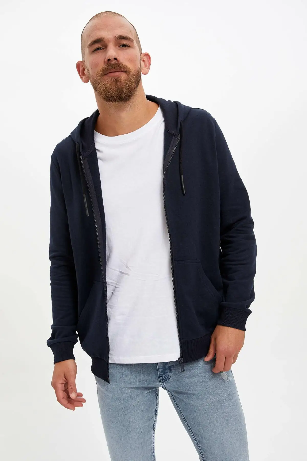 Ceny DeFacto mężczyzna mody zamek czysty kolor bluzy z kapturem kurtka mężczyzna dorywczo luźne trwały płaszcz mężczyźni wiosna jesień nowe L0980AZ19AU