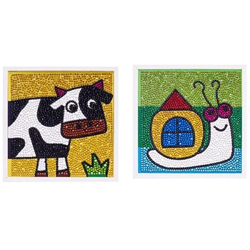 

2 Set Kids DIY Diamond Painting with Frame Cartoon Animal Pattern Diamond Cross Stitch DIY Puzzle Gift, Cow & Snail