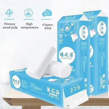 

12 Rolls/set Primary Wood Pulp 4-Ply Soft Multifold Paper Towels Toilet Paper Roll Healthy Skin-friendly White for Home Office