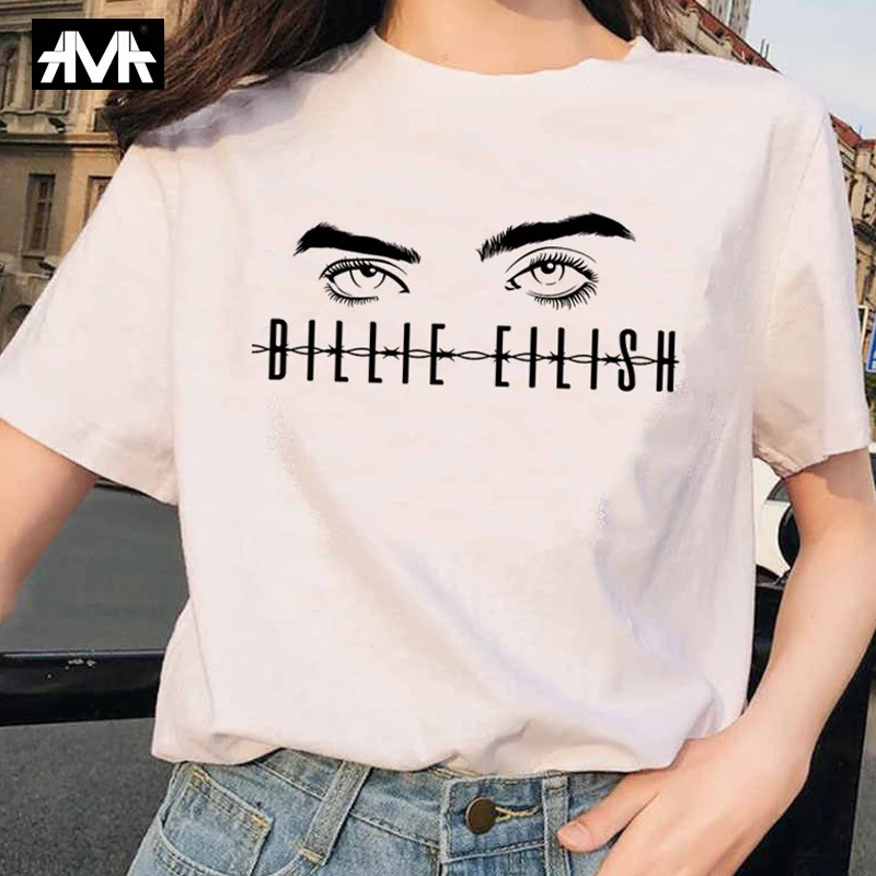 Billie Eilish, Футболка Harajuku Fans, белая, хлопковая, женская, Camiseta Mujer,, эстетический Топ, футболка размера плюс, уличная одежда, крутая