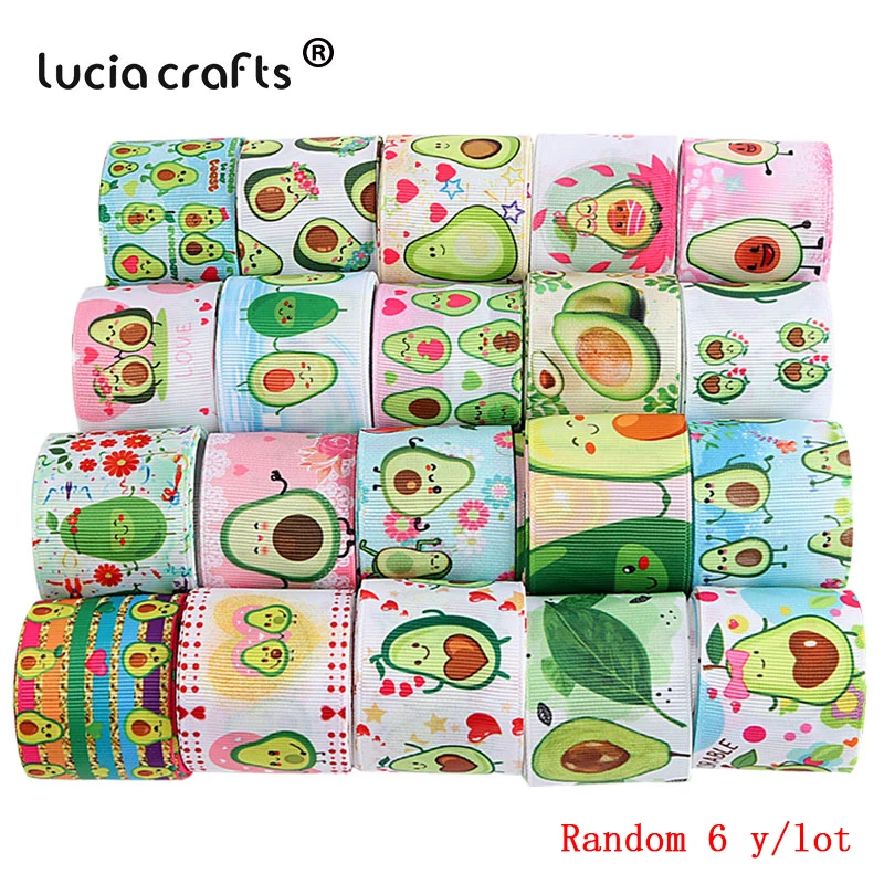38mm Mix 6y/lot Cartoon Printed Grosgrain Ribbon Avocado Style DIY Sewing Gift Wrap Ribbon For Christmas Wedding Decor P0616