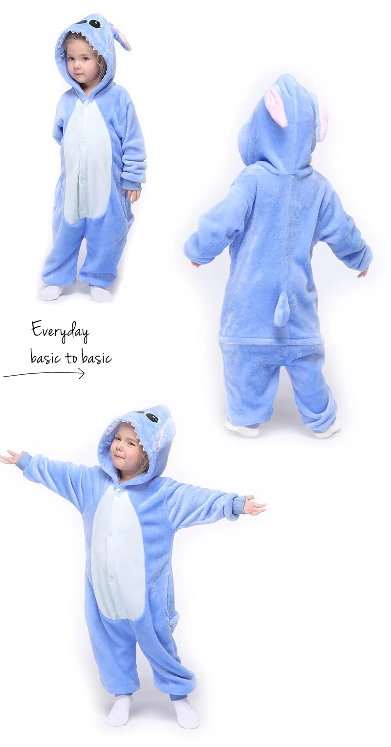 Kigurumi Children's Pajamas For Boys Girls Unicorn Pajamas Flannel Kids Stitch Pijamas Suit Animal Sleepwear Winter Cat Onesies