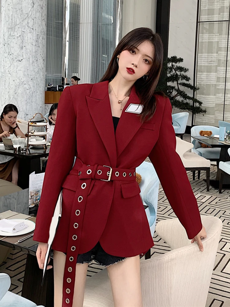 Women Blazers and Jackets Red Korean Women's Blazer Long Suit Jacket Black Blazer Female Cape Long Sleeve Womens Suit 2019
