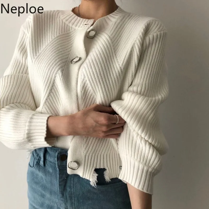 Neploe шикарное женское пальто с круглым вырезом и неровными пуговицами, Пальто Sueter с длинным рукавом, кардиганы с разбитым краем, свитер на осень и зиму 48130