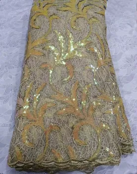 

New Fashion African Voile Lace Fabric High Quality French Organza Lace Fabric gold African Sequin Lace Fabric For Wedding FHD821