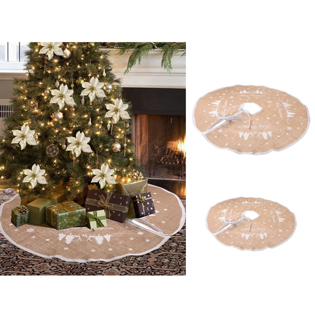 Vintage Burlap Christmas Tree Skirt Stands Xmas Ornament Decor 80/120cm for Home Shop Office Holiday Ornament