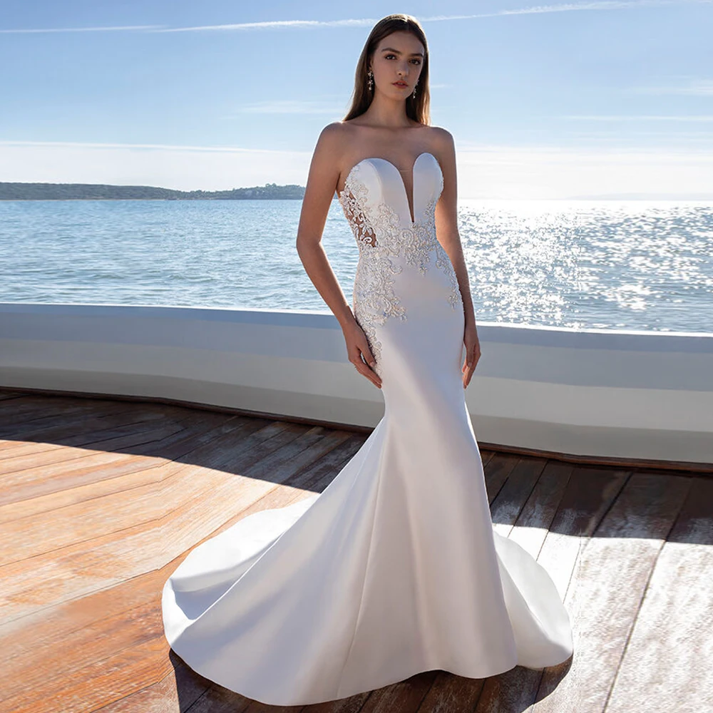 Новое поступление атласное свадебное платье русалки Vestido De Novia Sirena элегантное платье с вырезом лодочкой и открытой спиной Abito Sposa