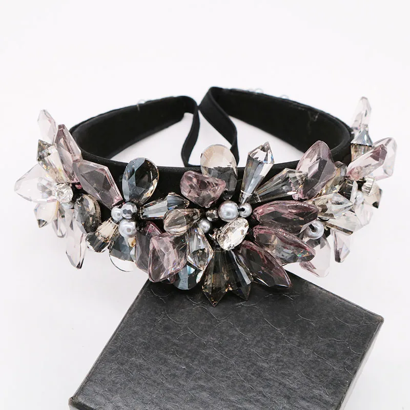 Vintage Baroque Headband Crown Full Crystal Rhinestone Flower Hairbands Wide Hair Hoop Wedding Hair Accessories Party Gift