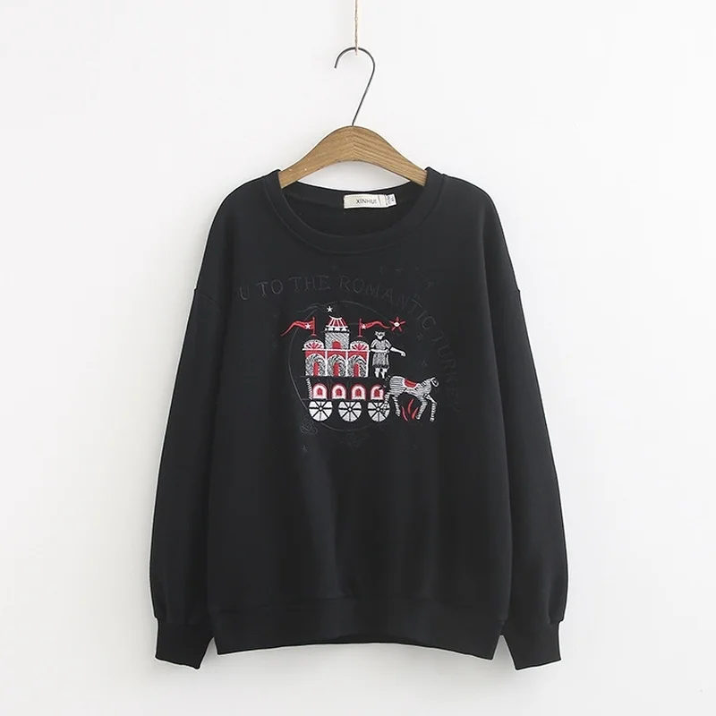 Женские толстовки размера плюс XL-4XL, темно-синие, черные, с вышивкой, весна-осень, пуловер, повседневные топы