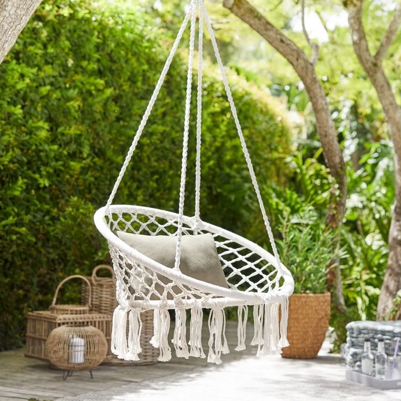 Nordic Style Round Hammock Swing Chair Safety Hanging Hammock Rope Hanging  Garden Seat Beige Knitting Rope Swing Balcony Chair|Patio Swings| -  AliExpress