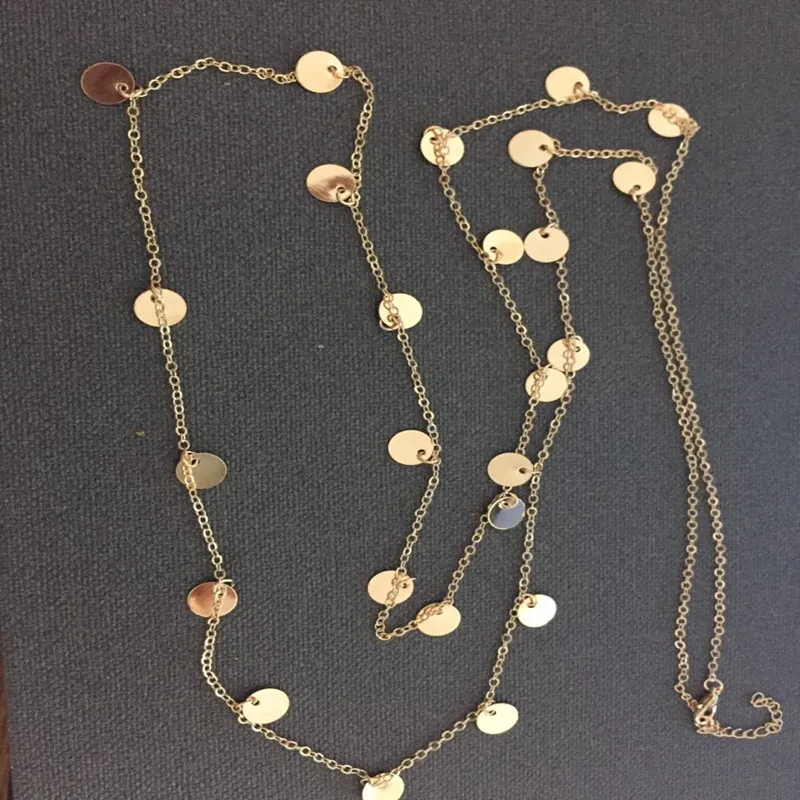Трендовое Новое модное Золотое серебряное длинное ожерелье с пайетками, женский воротник, многослойные подвески, ожерелье для лета, пляжа, подарок