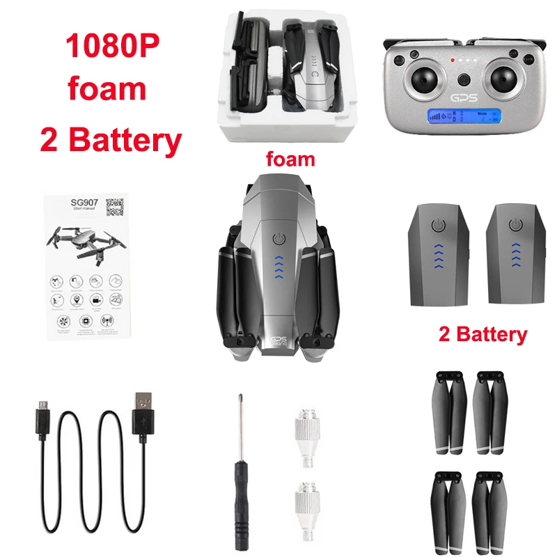 foam-1080P-2B SG907 Drone 4K Camera Drone GPS Drone With 4K HD Dual Camera Wide Angle WIFI FPV RC Quadcopter Foldable Drones RC Quadcopter Toy - Цвет: foam-1080P-2B
